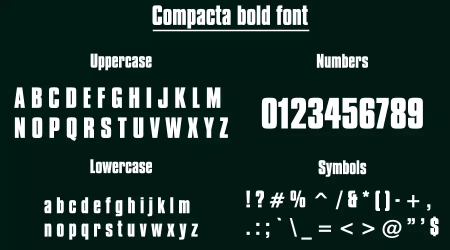 Compacta bold font Character map