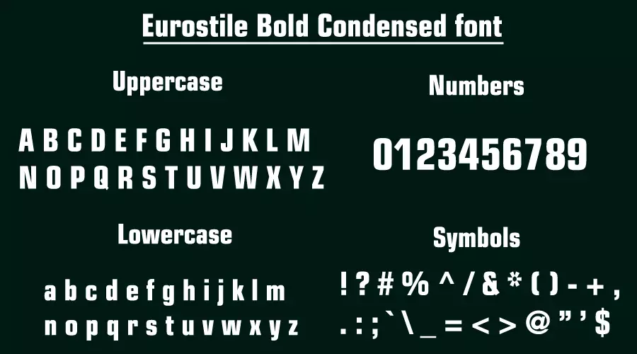 Eurostile Bold Condensed font Character map