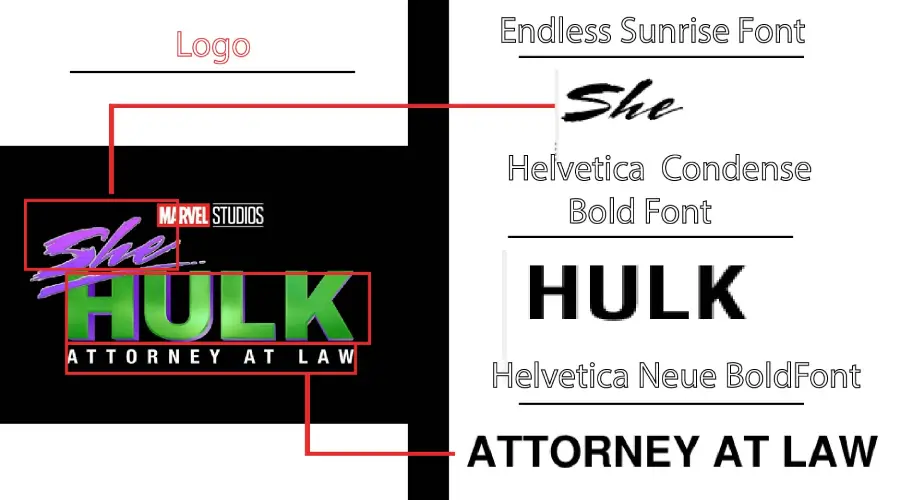 She Hulk logo vs Endless sunrise and Helvetica Neue Font Similarity exmple