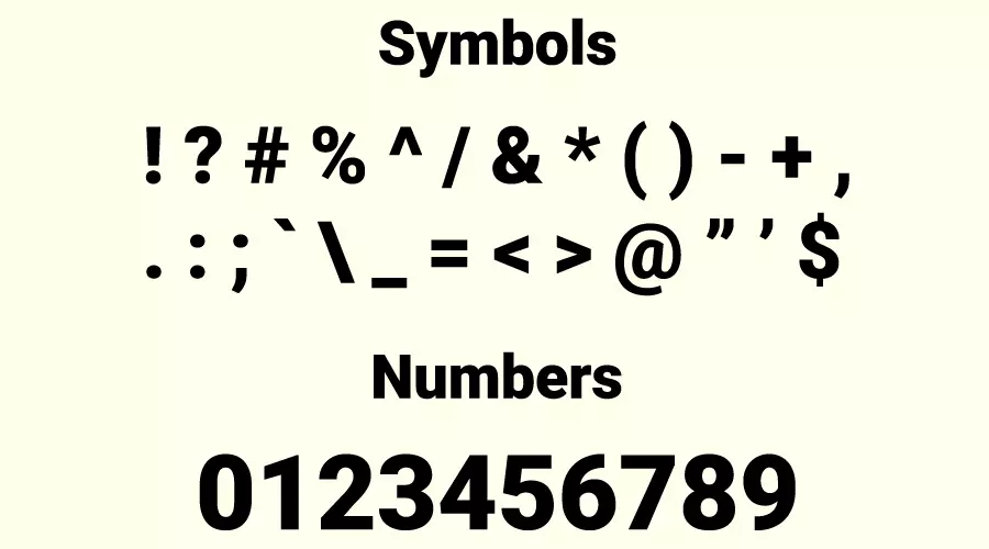 Roboto Font Symbols