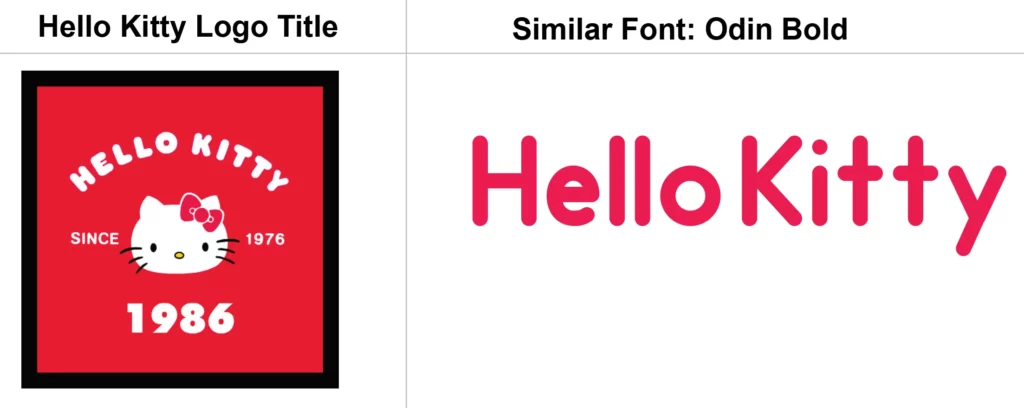 Hello-Kitty-Designs-Logo-Title-from-1986-vs-similar-font-odin-bold