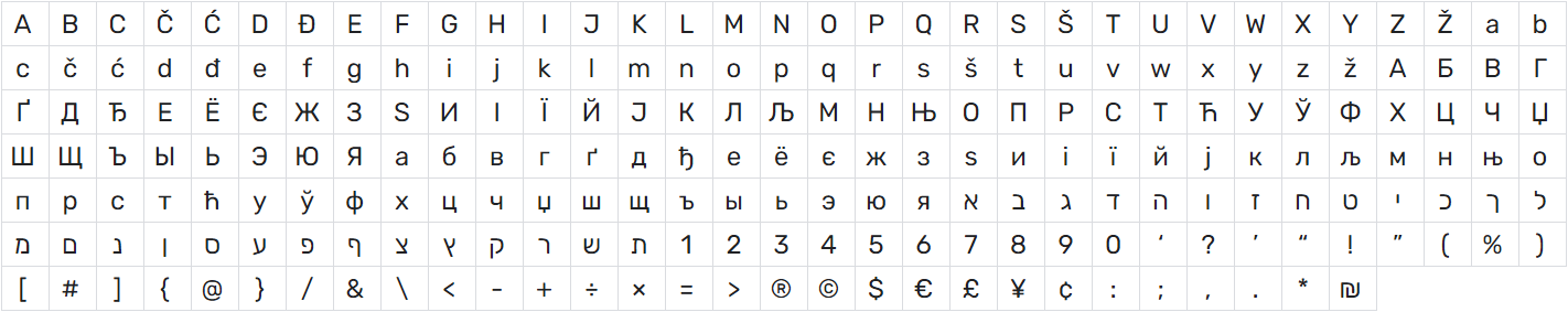 Rubik-Font-character-map