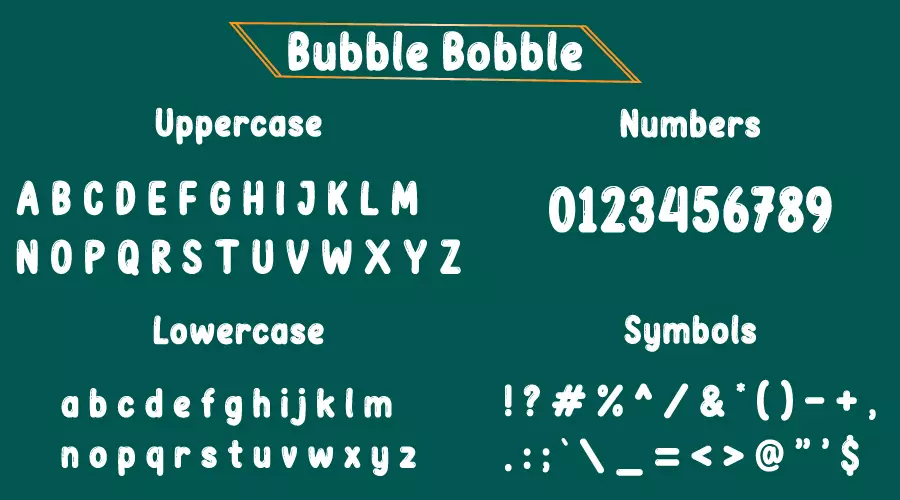 Bubble Bobble Font Character map