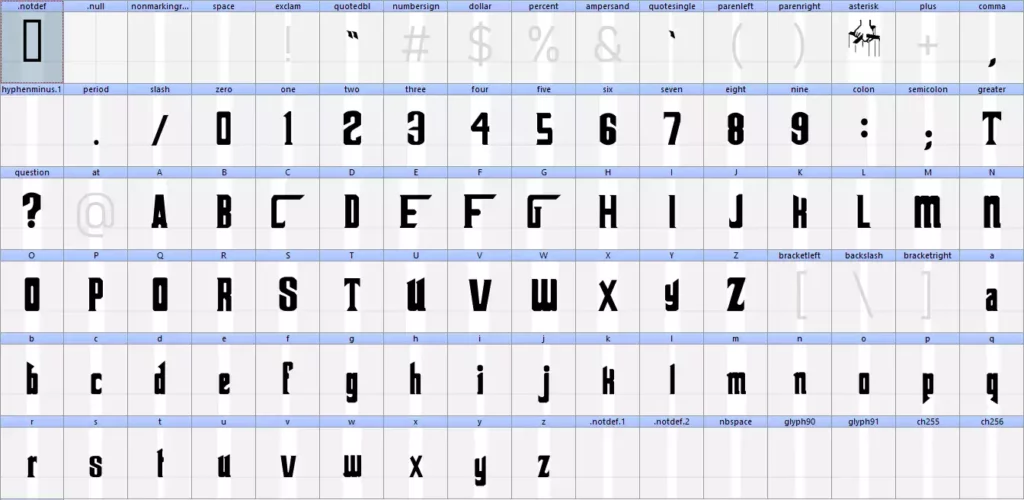 The godfather v2 font glyphs