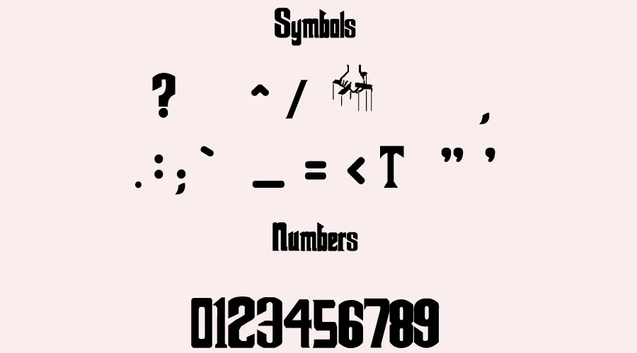The godfather v2 font numbers and symbles