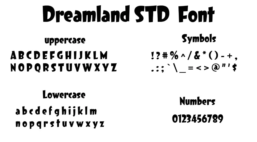 Dreamland STD Font Characters and Symbols