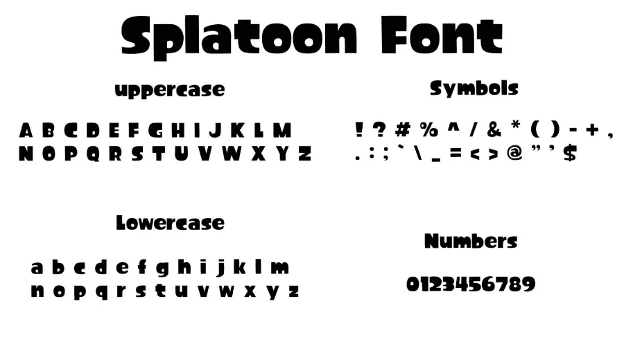 Splatoon 1 Font Characters and Symbols