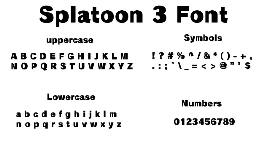 Splatoon 3 Font Characters and Symbols