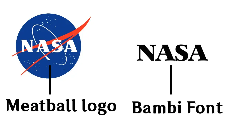 NASA Meatball Logo vs Bambi Bold Font similarity Example