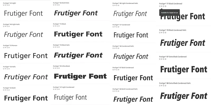 Frotiger font 19 styles