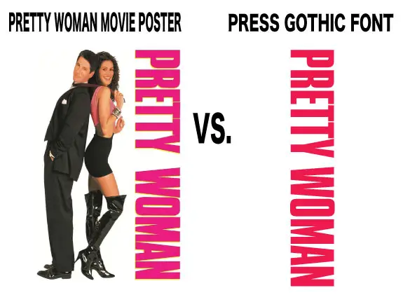 Pretty Woman Font From Poster vs Press Gothic font