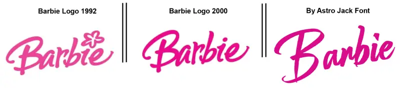 Barbie Logo 1992 and 2000 vs Astro Jack as Similar Font