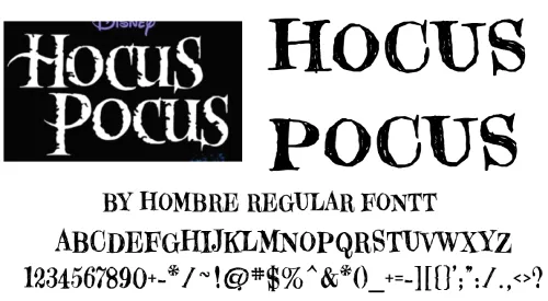 Hocas Pocus logo font vs similar style font Hombre Regular