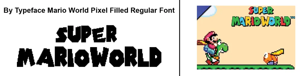 Typeface Mario World Pixel Filled font vs Super Mario World logo