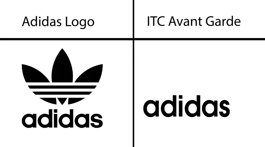 Adidas logo vs ITC Avant Garde Gothic Demi Bold font similarity example