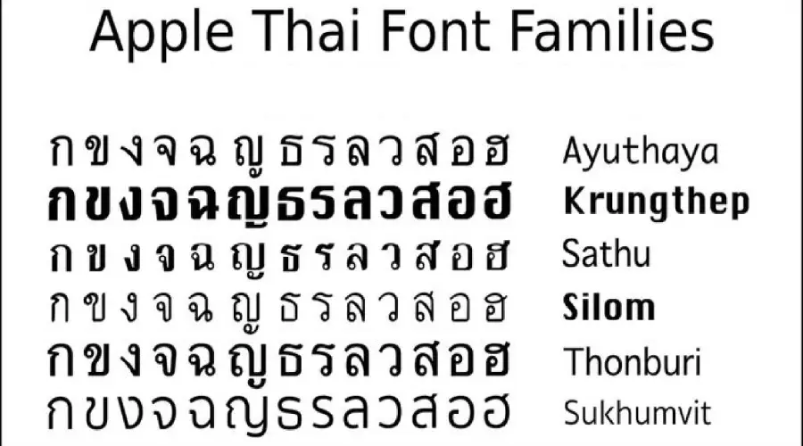 Apple Thai Font Family List
