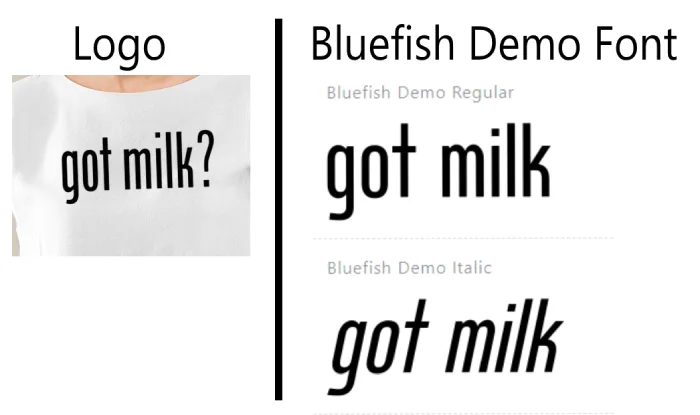 Bluefish Demo font vs got milk font logo