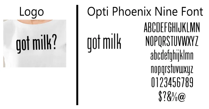 Opti Phoenix Nine font vs got milk logo
