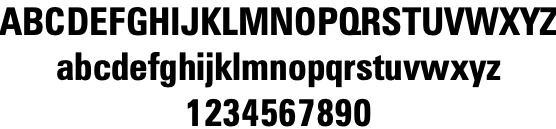 Zurich Condensed Bold Font Characters