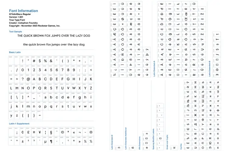 GTAArtDeco Font View