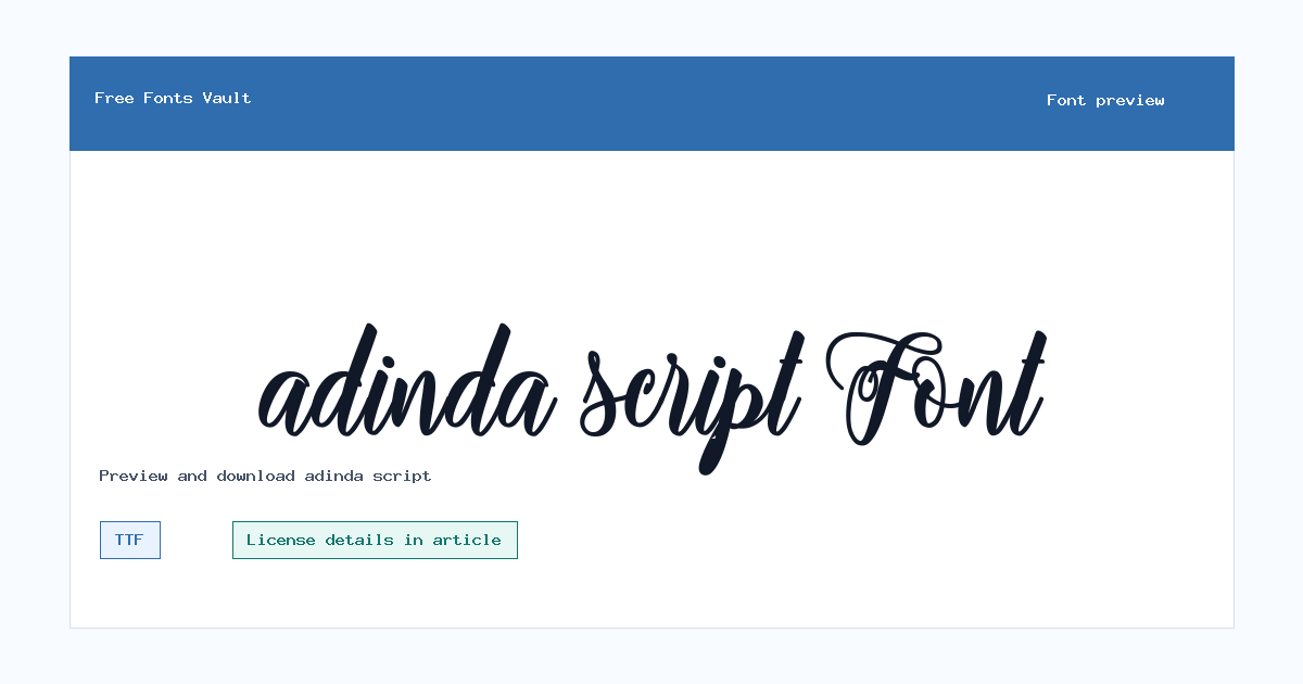 adinda script font preview showing the family name