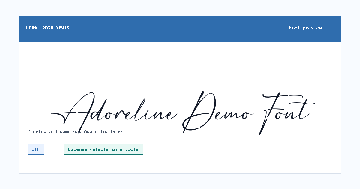 Adoreline Demo font preview showing the family name