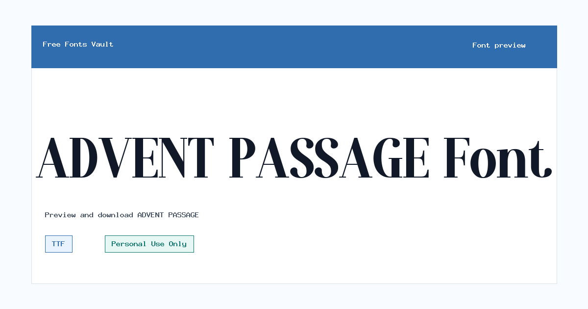 ADVENT PASSAGE font preview showing the family name