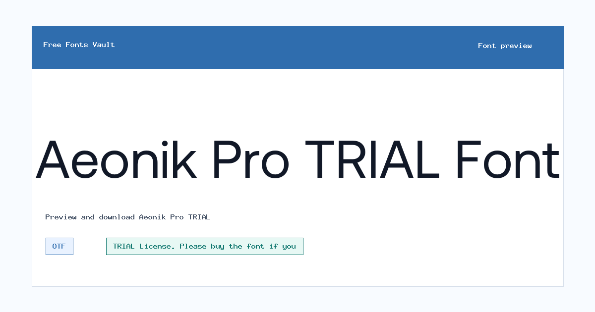 Aeonik Pro TRIAL font preview showing the family name