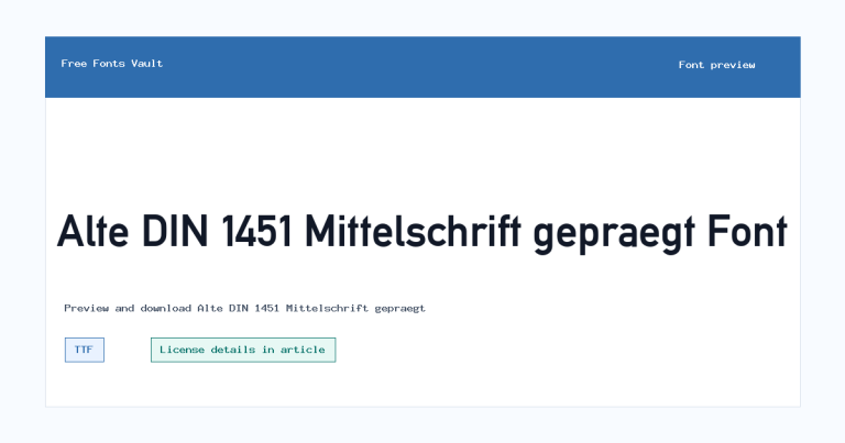 Alte DIN 1451 Mittelschrift gepraegt font preview