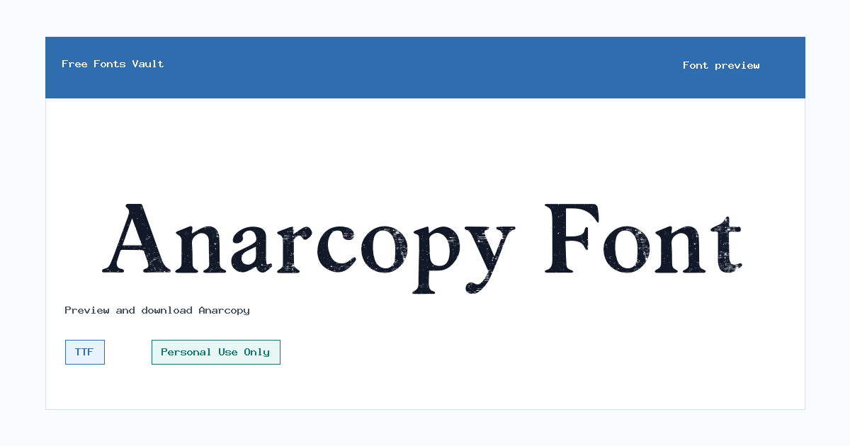 Anarcopy font preview showing the family name