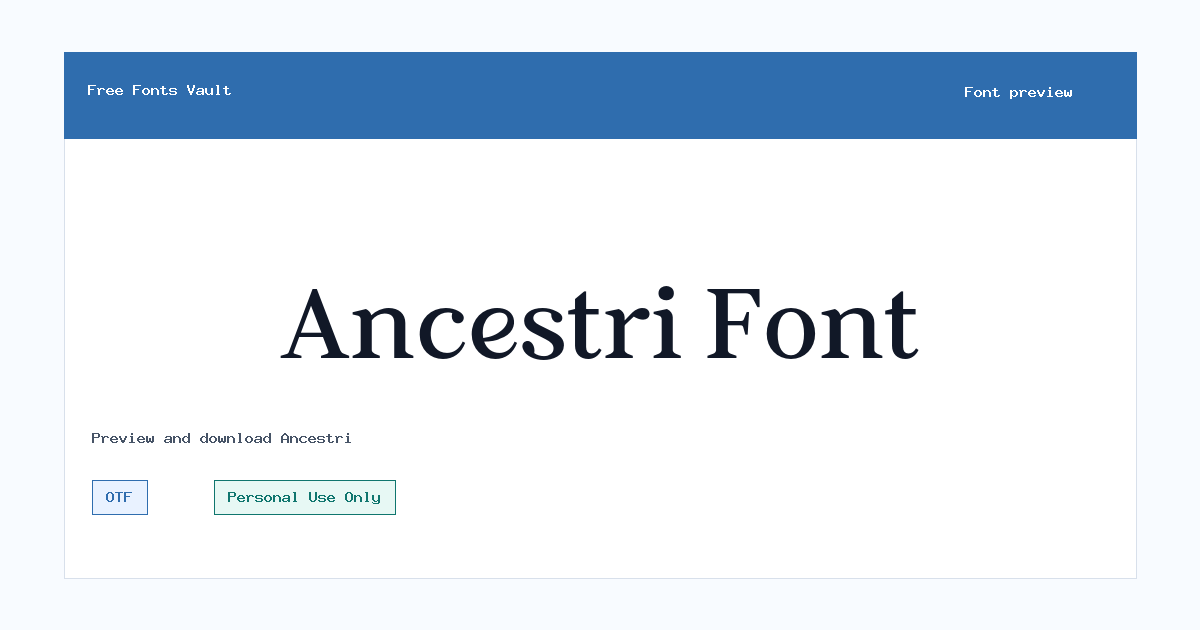 Ancestri font preview showing the family name
