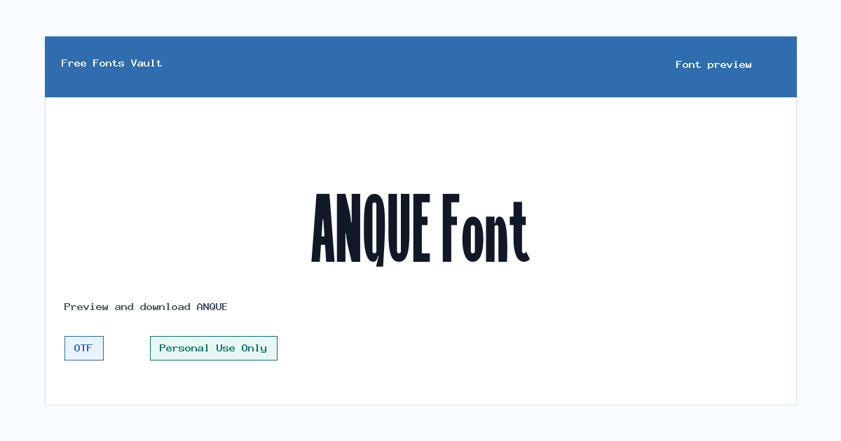 ANQUE font preview showing the family name