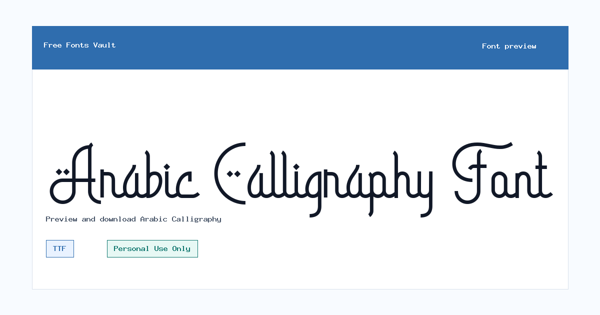 Arabic Calligraphy font preview showing the family name