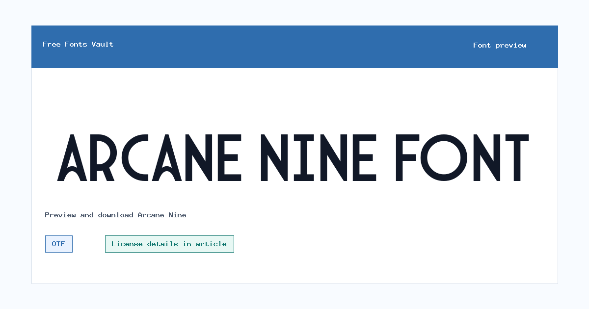 Arcane Nine font preview showing the family name