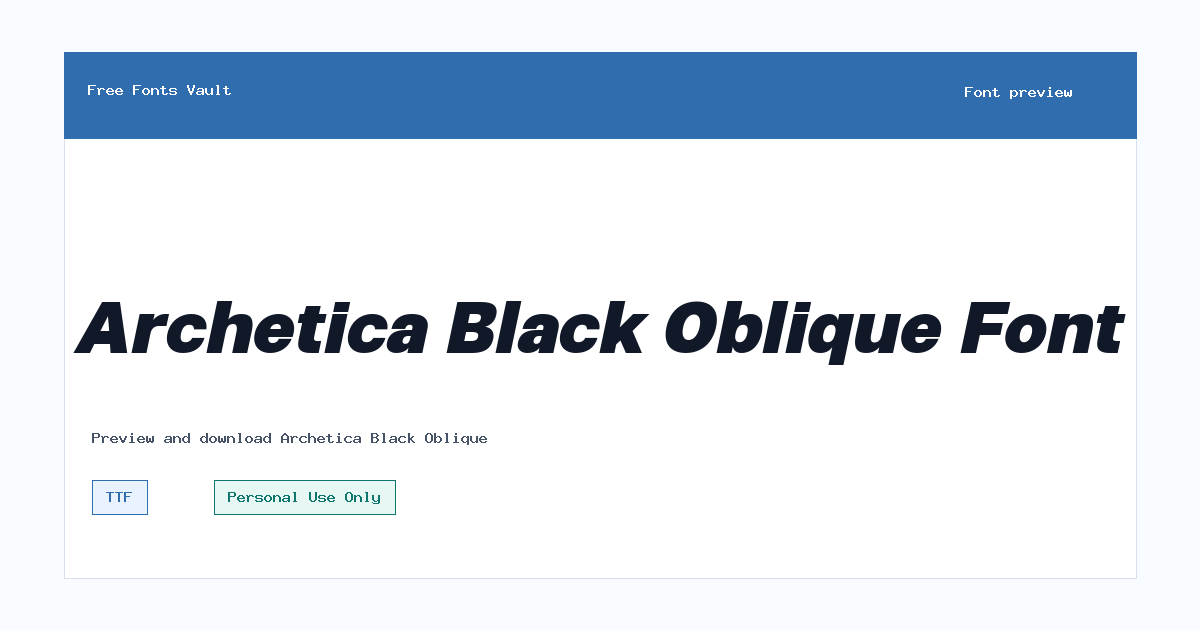 Archetica Black Oblique font preview showing the family name