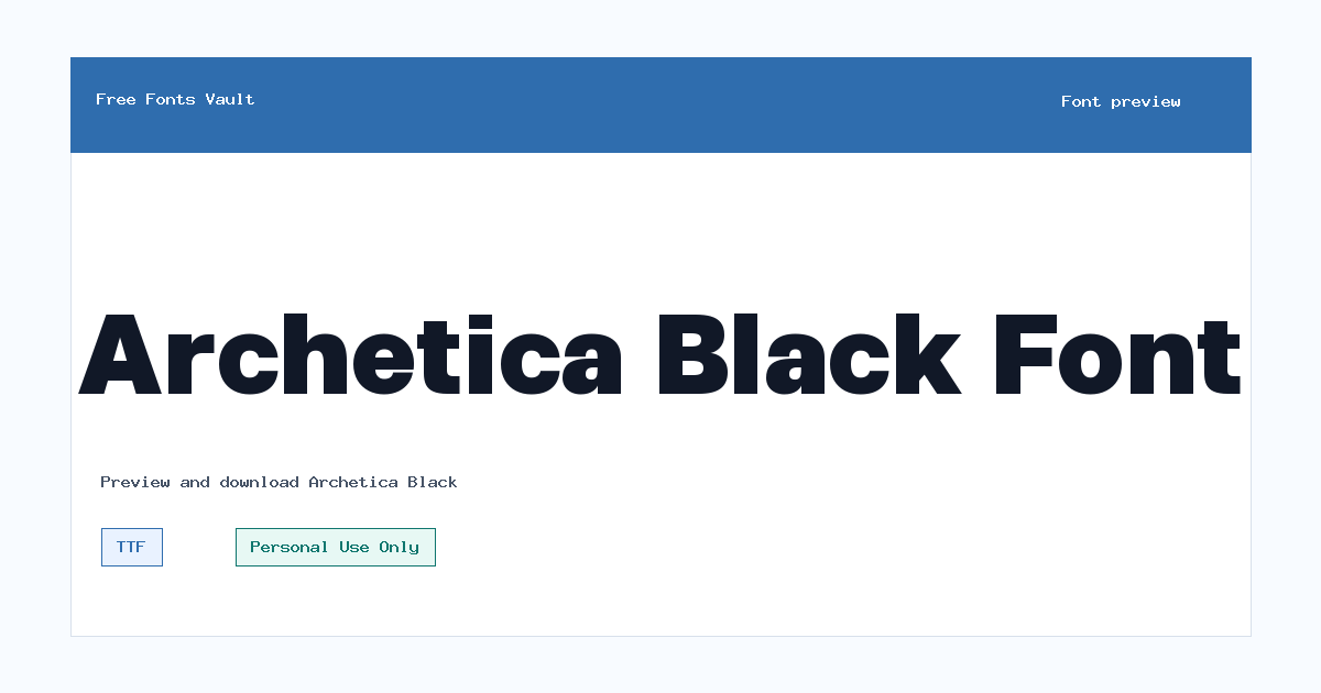 Archetica Black font preview showing the family name