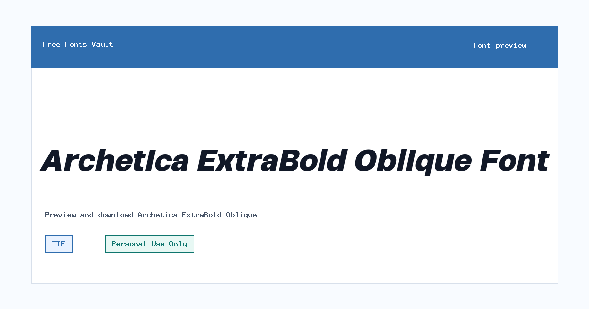 Archetica ExtraBold Oblique font preview showing the family name