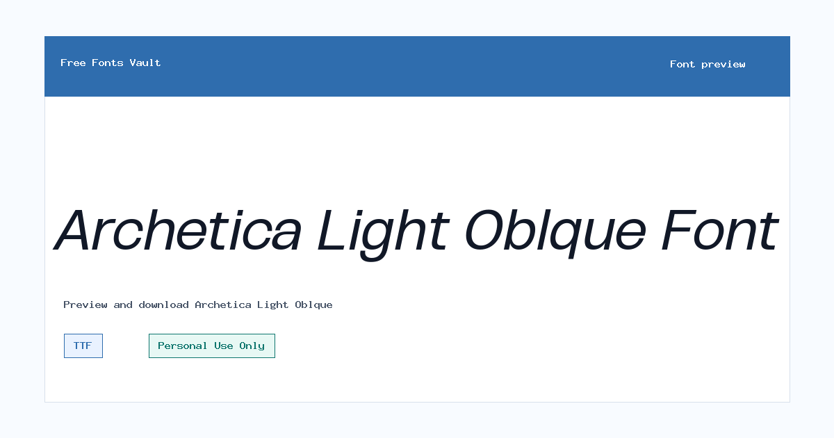 Archetica Light Oblque font preview showing the family name