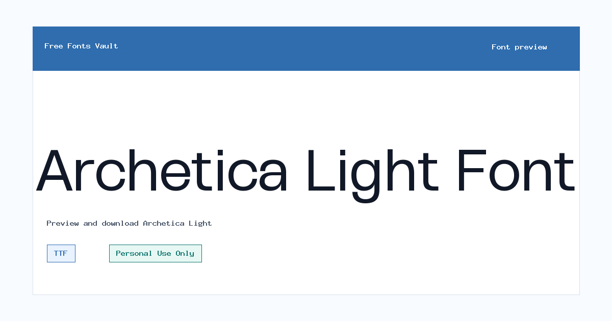 Archetica Light font preview showing the family name