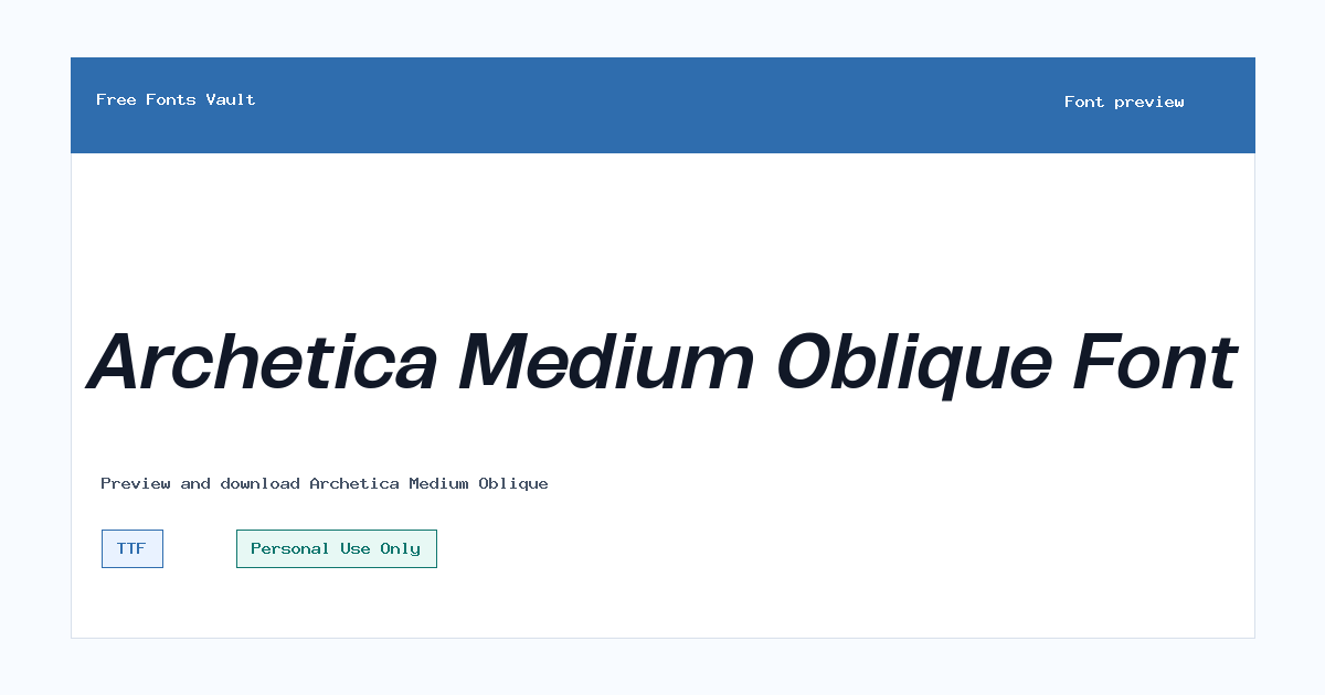 Archetica Medium Oblique font preview showing the family name