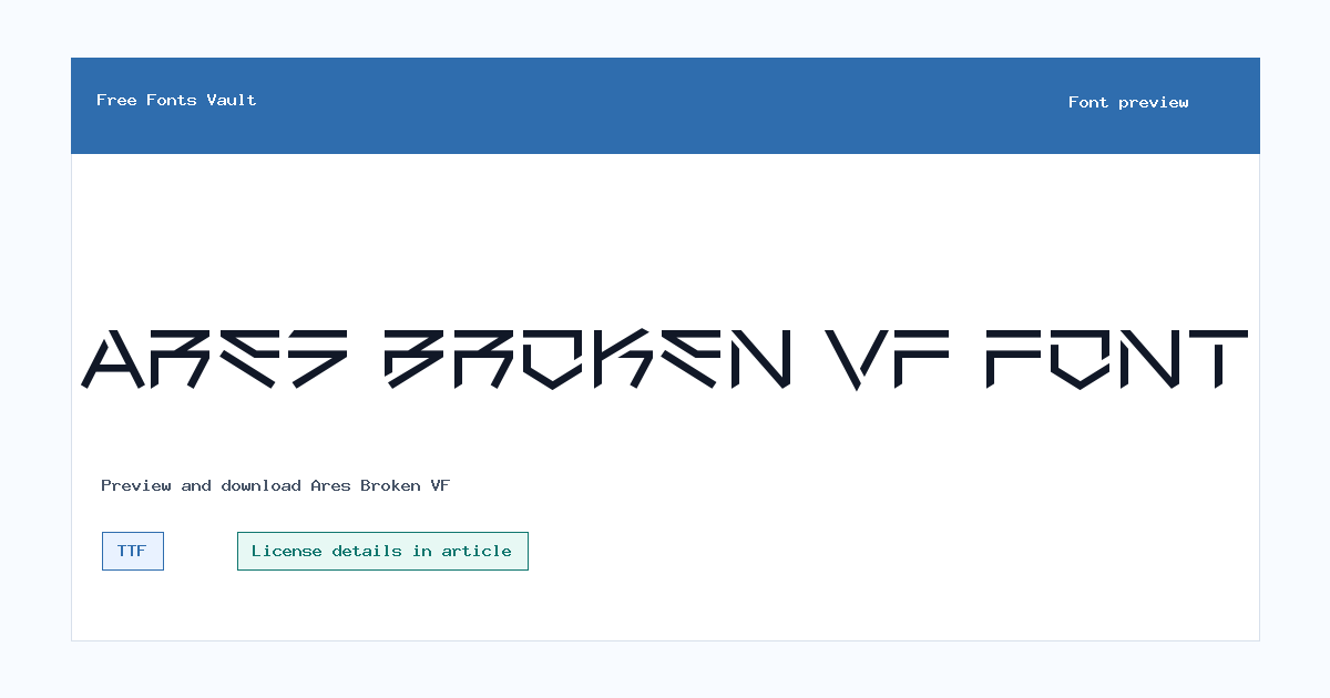 Ares Broken VF font preview showing the family name