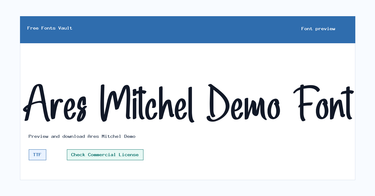 Ares Mitchel Demo font preview showing the family name