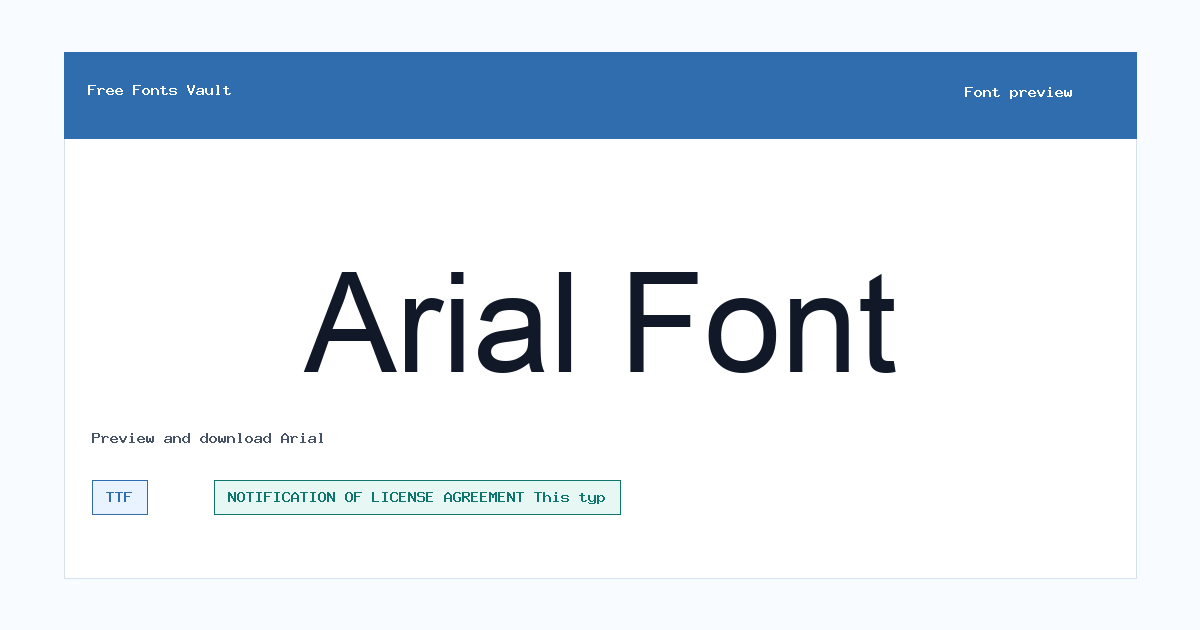 Arial font preview showing the family name