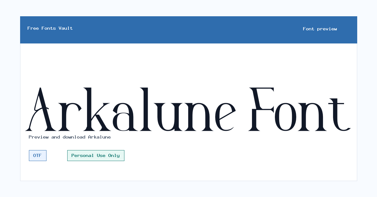 Arkalune font preview showing the family name