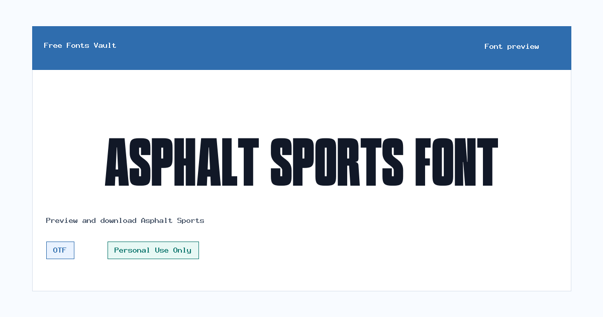 Asphalt Sports font preview showing the family name