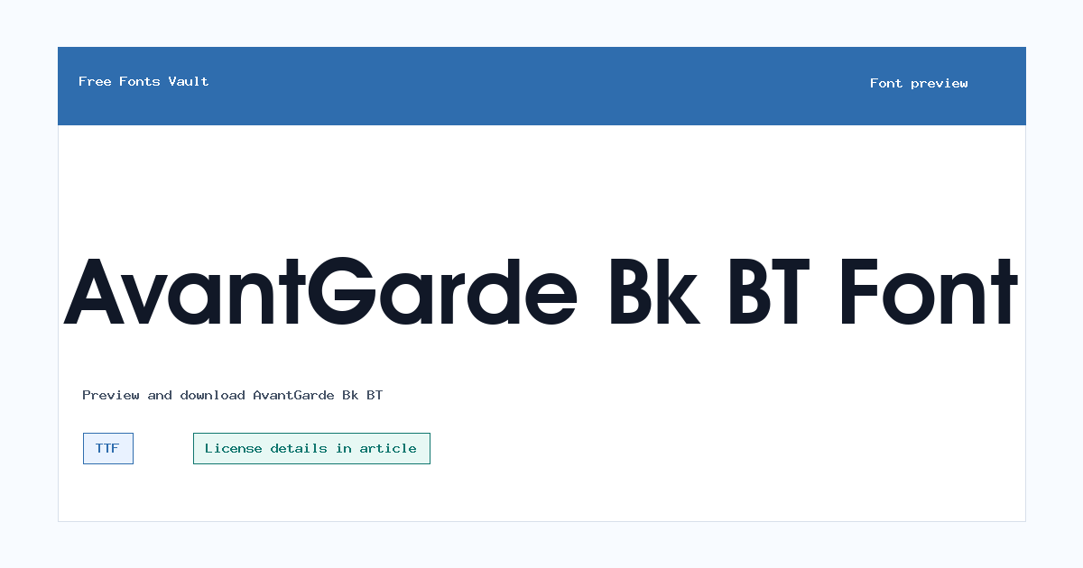 AvantGarde Bk BT font preview showing the family name