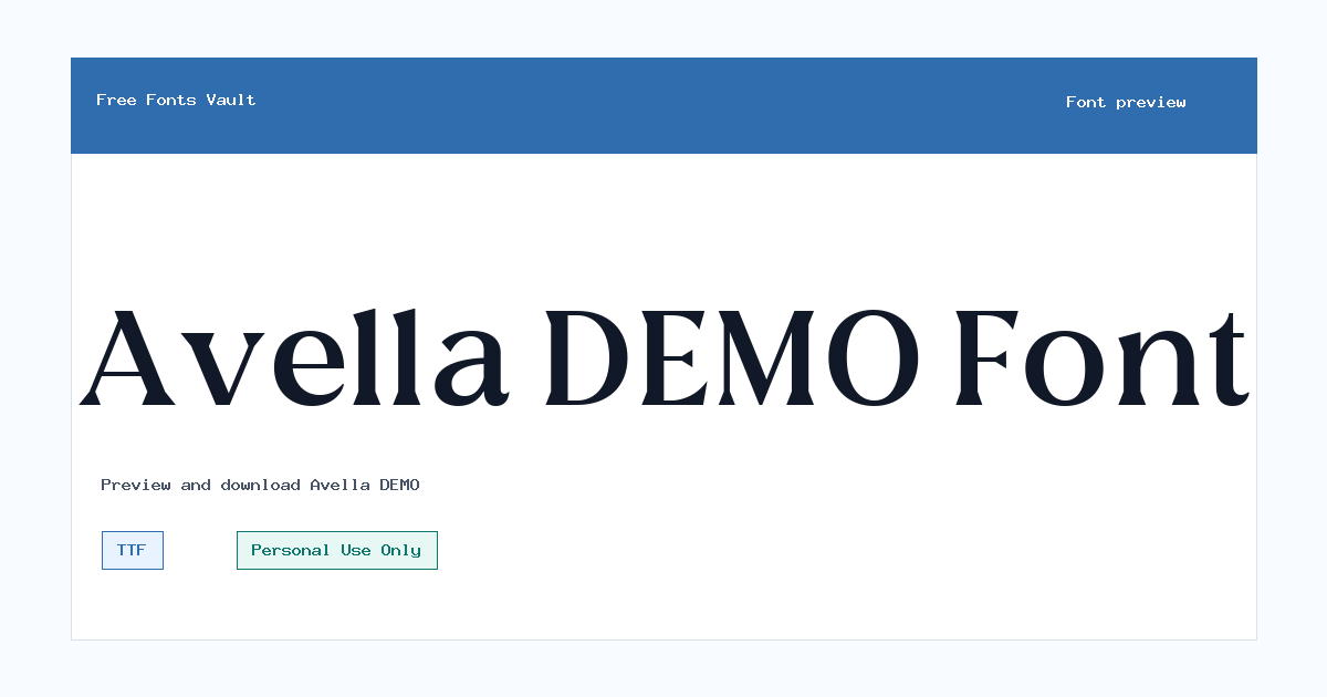 Avella DEMO font preview showing the family name