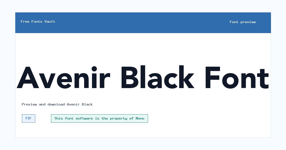 Avenir Black font preview showing the family name