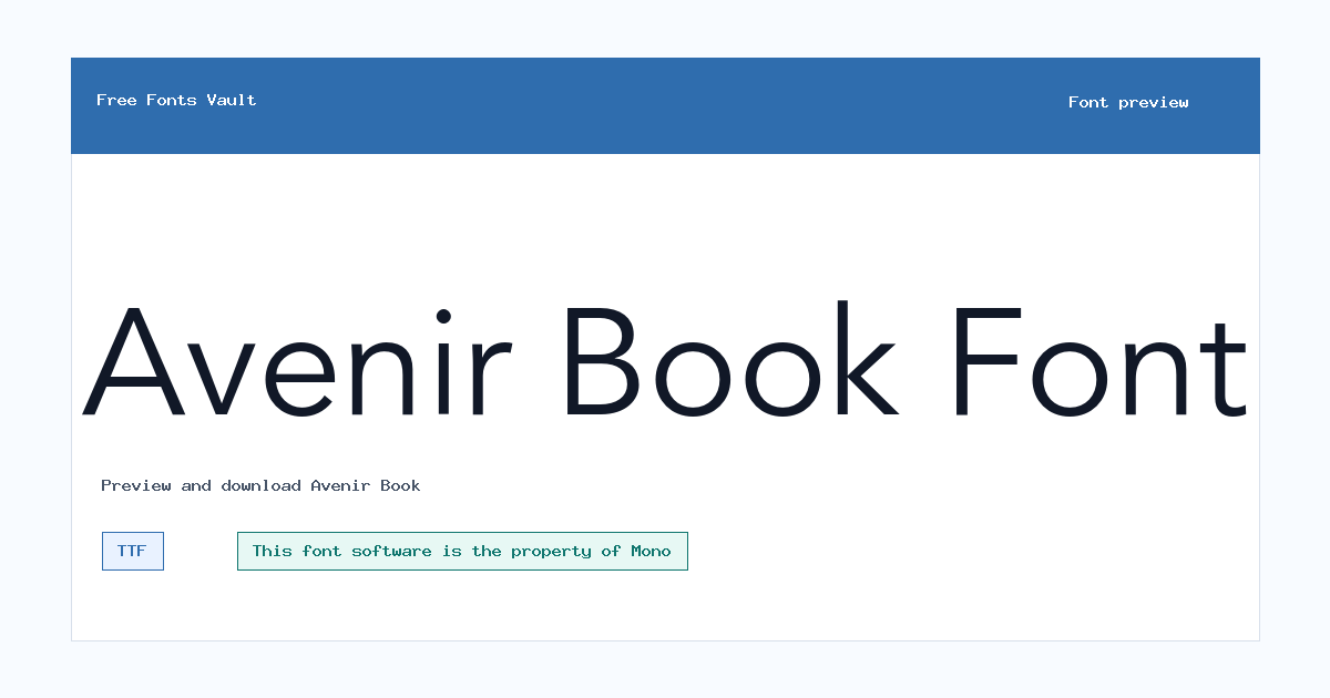 Avenir Book font preview showing the family name