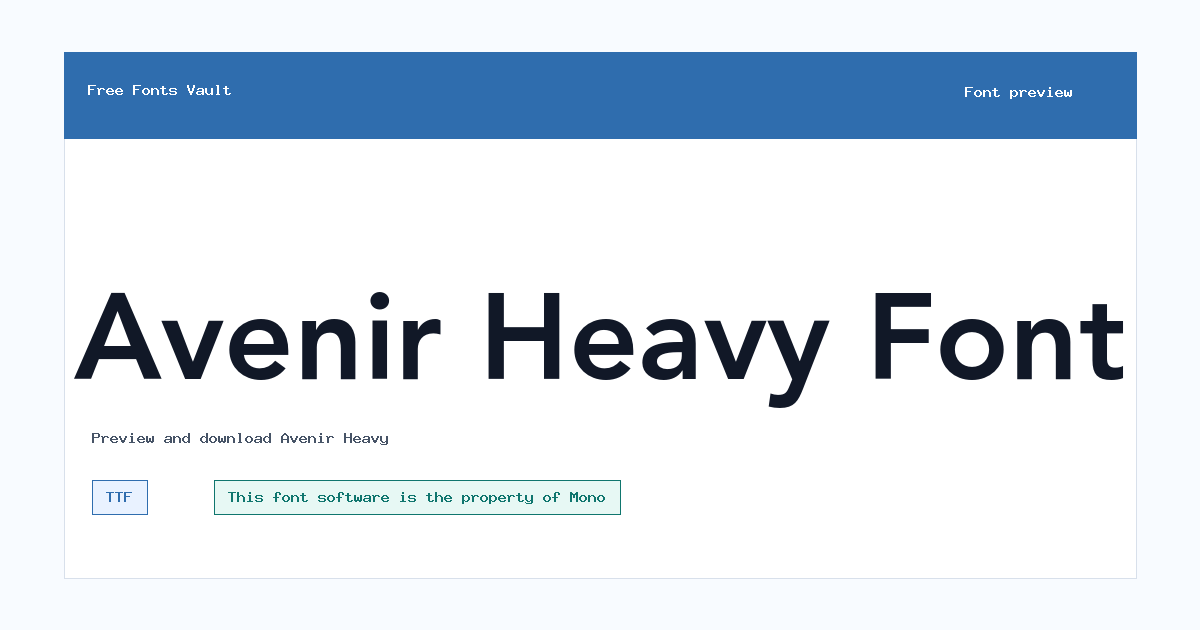 Avenir Heavy font preview showing the family name